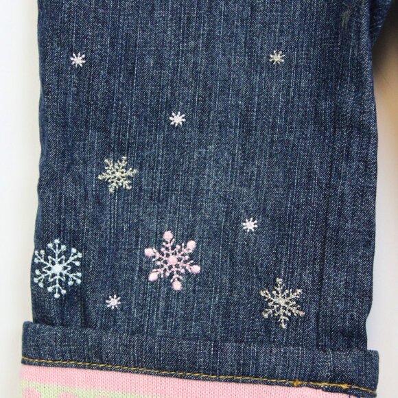 2007 Gymboree Baby Snow Princess 12 18 M Denim Jeans Snowflakes Pink Trim - Picture 4 of 9
